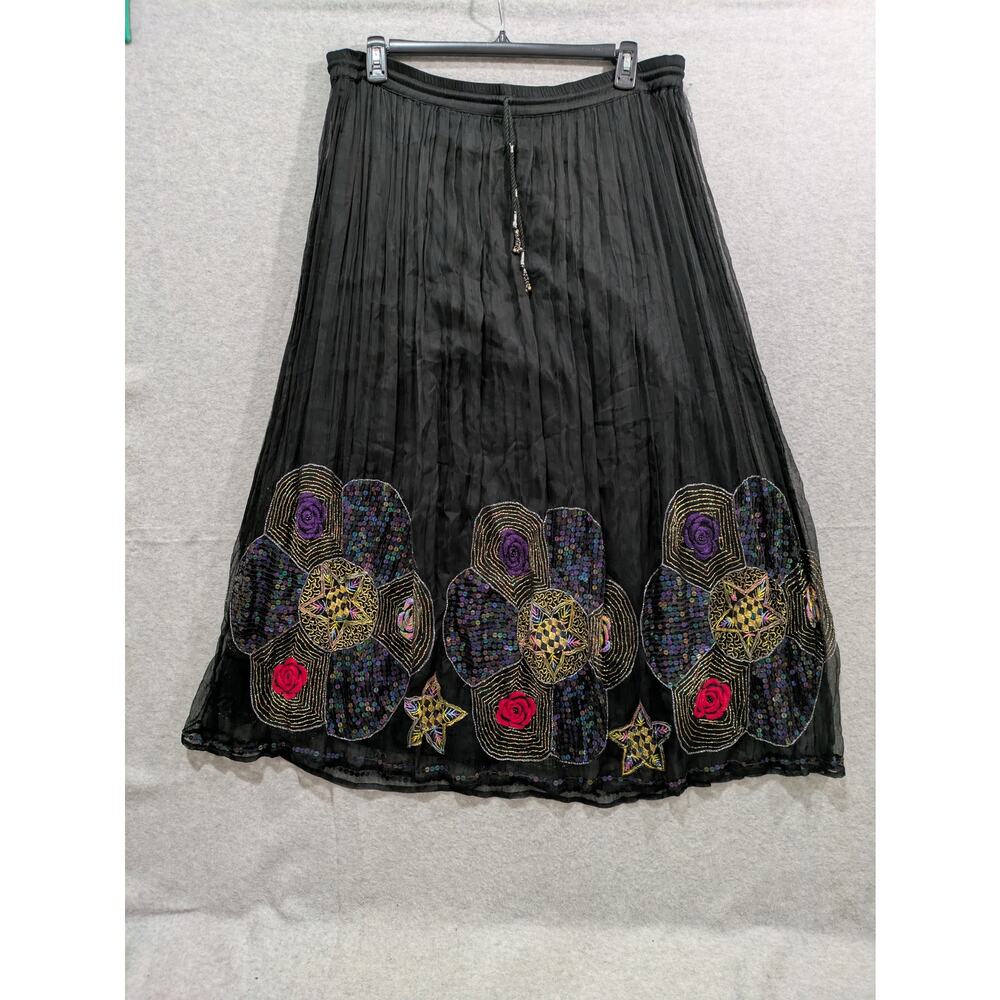 Zero Zero Vintage Y2K Skirt Womens Small Black Goth‎ Sequins BeadedDesign